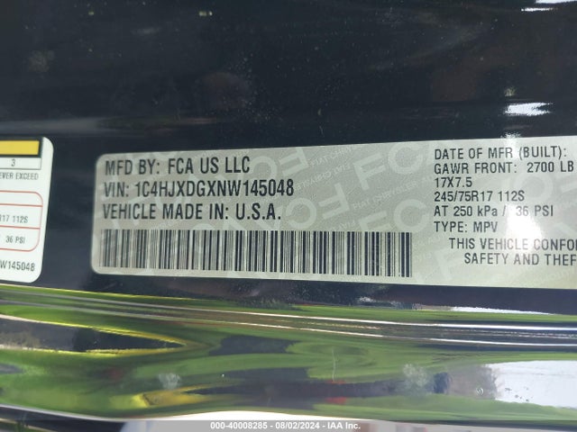 1C4HJXDGXNW145048 Jeep Wrangler Unlimited Sport S 4x4