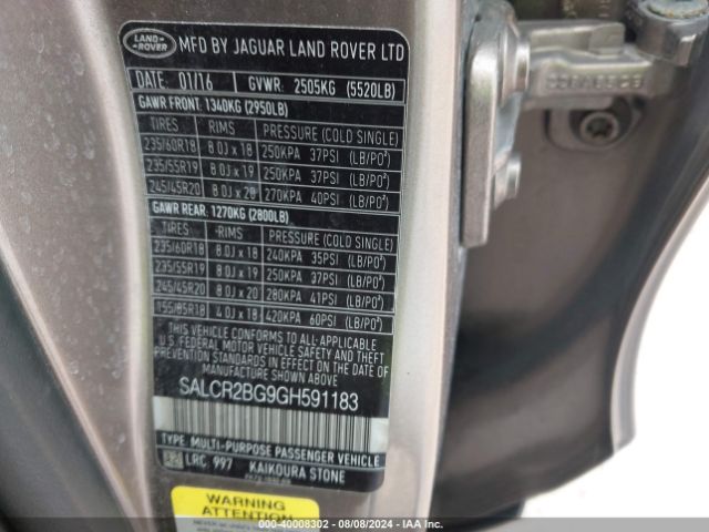 SALCR2BG9GH591183 Land Rover Discovery Sport Hse