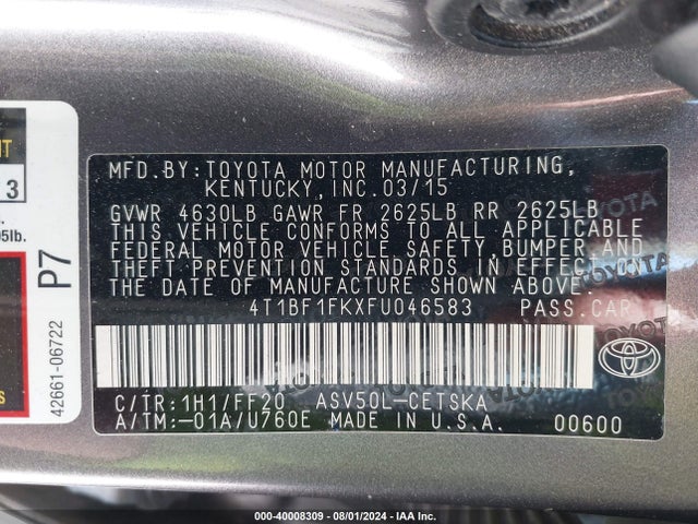 Toyota CAMRY SE 2015 4T1BF1FKXFU046583 Image 9