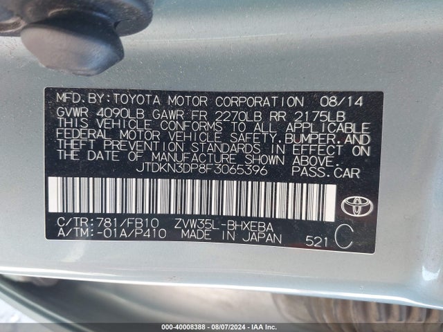 JTDKN3DP8F3065396 Toyota PRIUS PLUG-IN