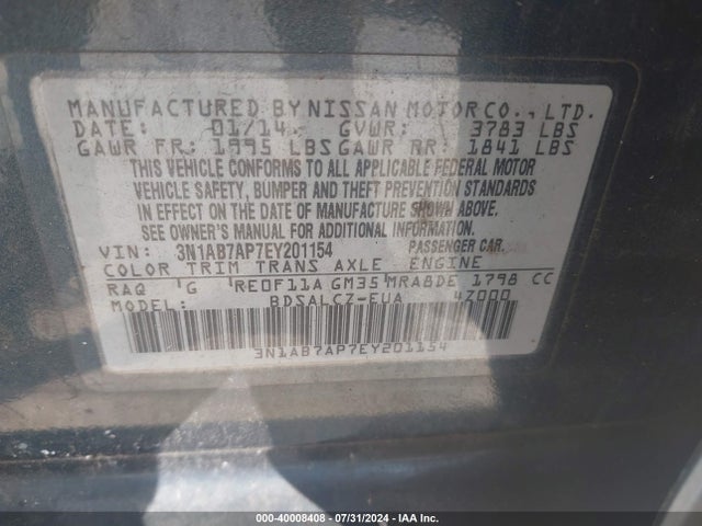 Nissan SENTRA S 2014 3N1AB7AP7EY201154 Image 9