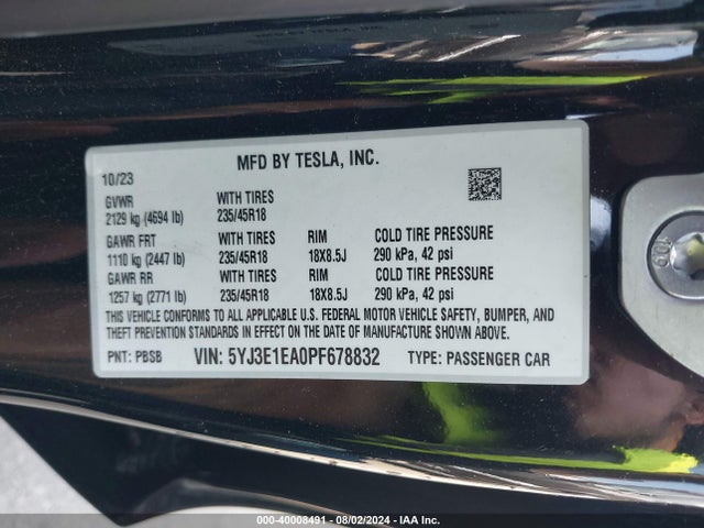 2023 TESLA MODEL 3 5YJ3E1EA0PF678832 Photo 8