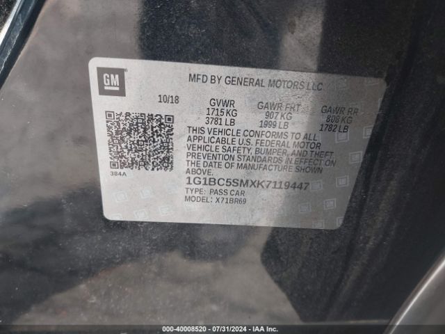 1G1BC5SMXK7119447 Chevrolet CRUZE LS