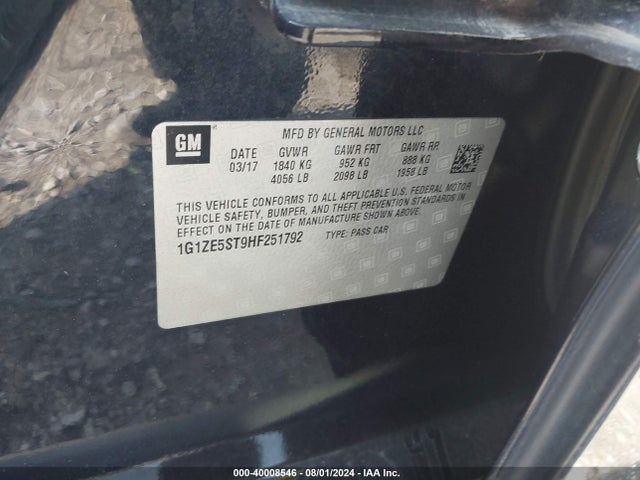 Chevrolet MALIBU 1LT 2017 1G1ZE5ST9HF251792 Image 9