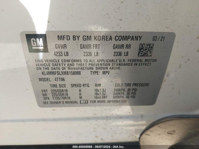 KL4MMFSLXMB158088 Buick Encore Gx Fwd Essence