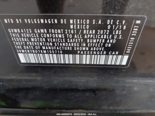 3VWCB7BU7KM155710 Volkswagen Jetta 1.4t R-line/1.4t S/1.4t Se