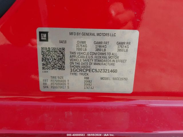 1GCRCPEC5JZ321460 Chevrolet Silverado 1500 Custom
