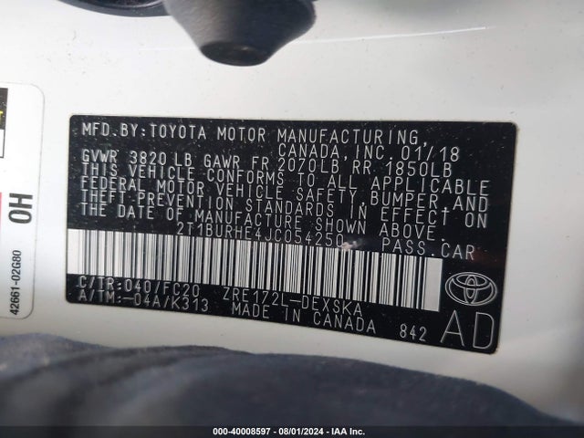 Toyota COROLLA SE 2018 2T1BURHE4JC054250 Image 9