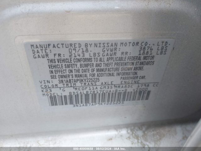 3N1AB7AP9KY225225 Nissan SENTRA S