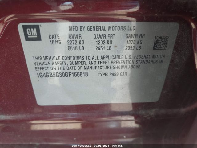 1G4GB5G30GF166818 Buick Lacrosse Leather