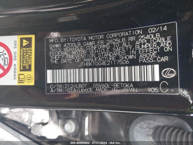 JTHBK1GG4E2117506 Lexus ES 350