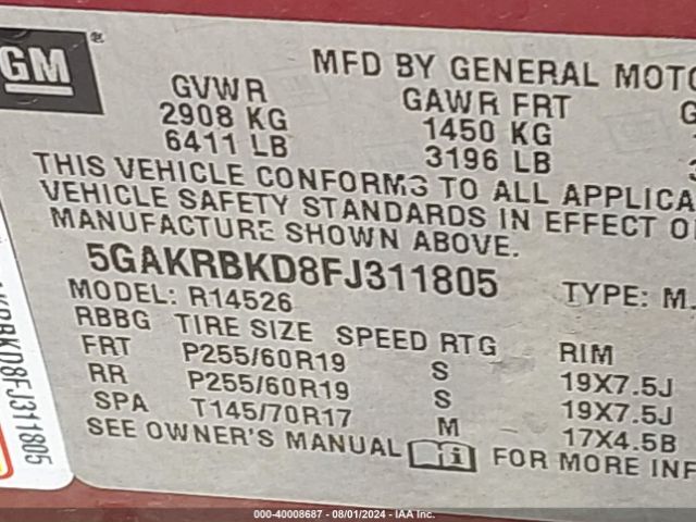 5GAKRBKD8FJ311805 Buick Enclave Leather