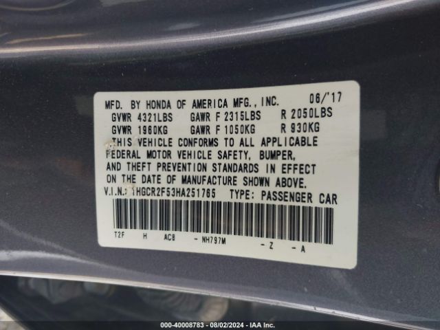 1HGCR2F53HA251765 Honda Accord Sport