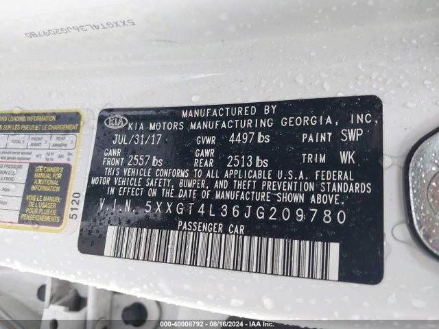 5XXGT4L36JG209780 KIA Optima Lx