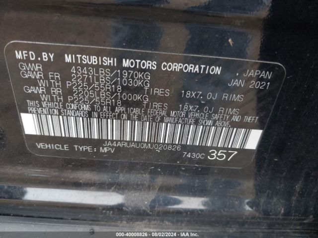 2021 MITSUBISHI OUTLANDER SPORT JA4ARUAU0MU020826 Photo 8