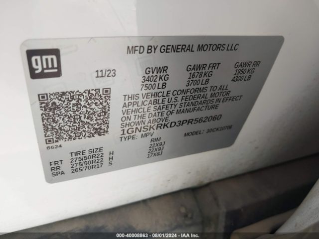 1GNSKRKD3PR562060 Chevrolet Tahoe 4wd Rst