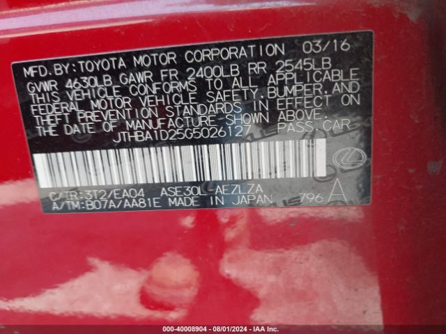JTHBA1D25G5026127 Lexus IS 200T