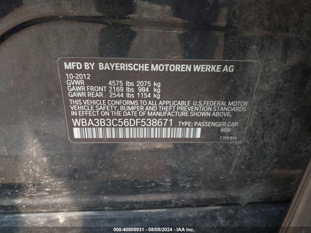2013 Bmw 328i Xdrive მანქანა იყიდება აუქციონზე, vin: WBA3B3C56DF538671, აუქციონის ნომერი: 40008931