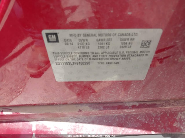 Chevrolet IMPALA 1LT 2015 2G1115SL7F9108290 Image 9