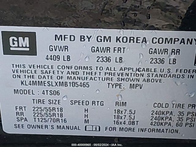 KL4MMESLXMB105465 Buick Encore Gx Awd Select