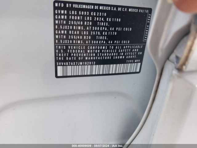 3VV4B7AX7JM182912 Volkswagen Tiguan 2.0t Sel Premium