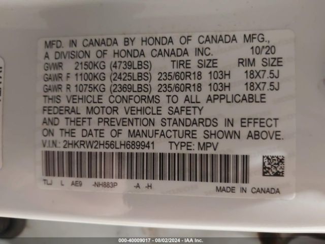 2HKRW2H56LH689941 Honda Cr-v Awd Ex