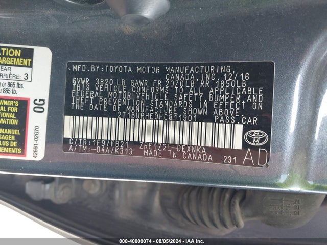 Toyota COROLLA LE 2017 2T1BURHE0HC811901 Image 9