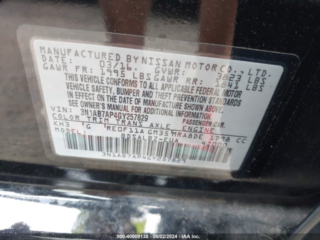 Nissan SENTRA S 2016 3N1AB7AP4GY257829 Image 9