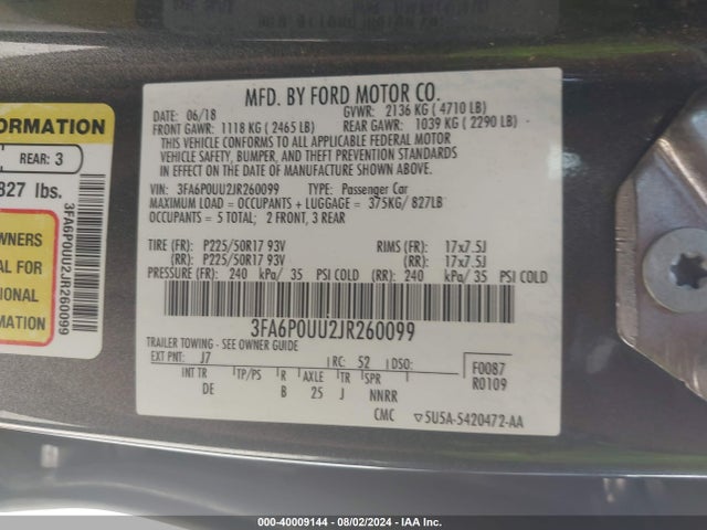 Ford Fusion Hybrid S 2018 3FA6P0UU2JR260099 Image 9