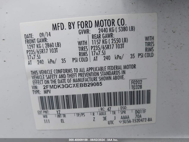 Ford EDGE SE 2014 2FMDK3GCXEBB29085 Image 9