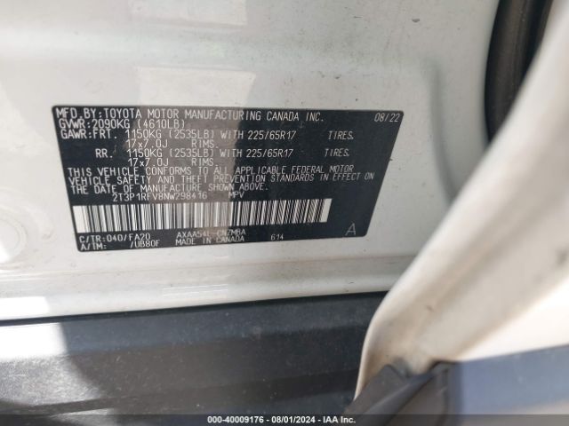 2T3P1RFV8NW298416 Toyota Rav4 Xle