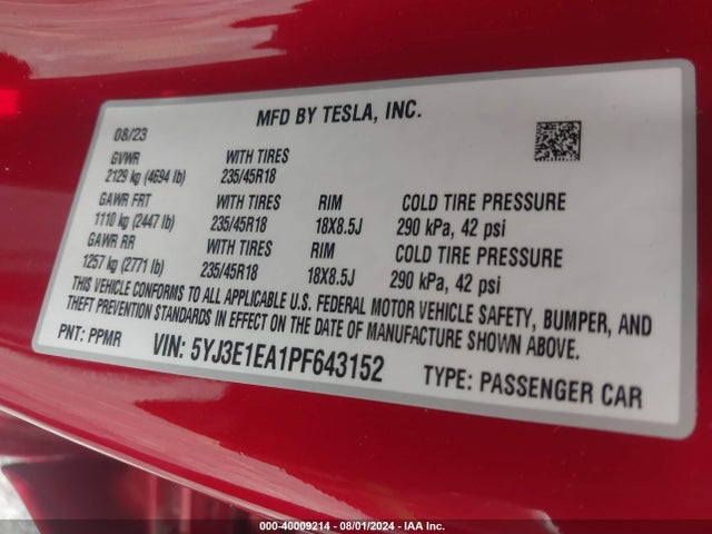2023 TESLA MODEL 3 5YJ3E1EA1PF643152 Photo 8