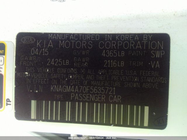 KNAGM4A70F5635721 KIA Optima Lx