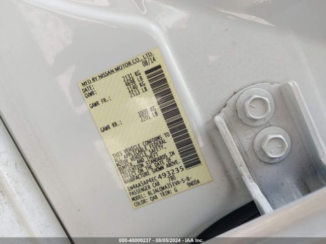 1N4AA5AP4EC493235 Nissan Maxima 3.5 S/3.5 Sv