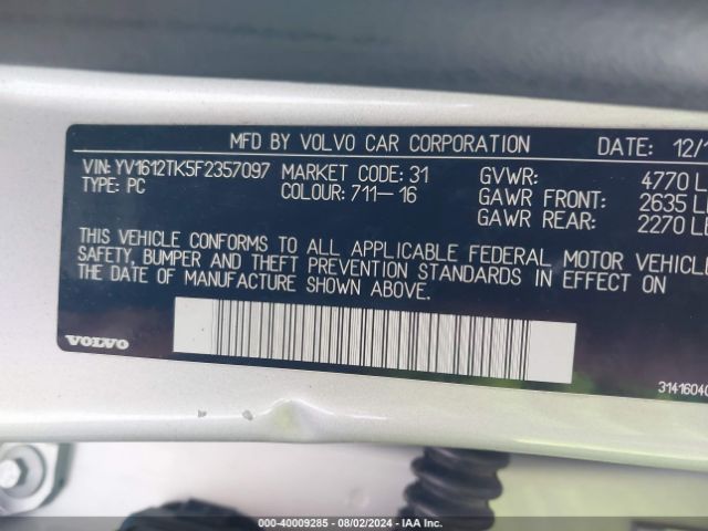 YV1612TK5F2357097 Volvo S60 T5 Premier