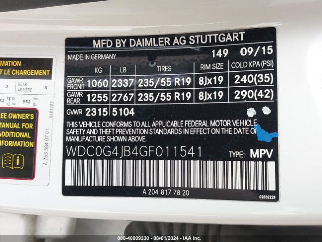 WDC0G4JB4GF011541 Mercedes-Benz GLC 300