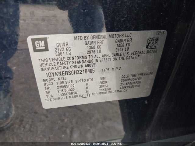 1GYKNERS0HZ218405 Cadillac Xt5 Premium Luxury