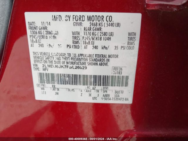 2LMDJ6JK7FBL26029 Lincoln MKX