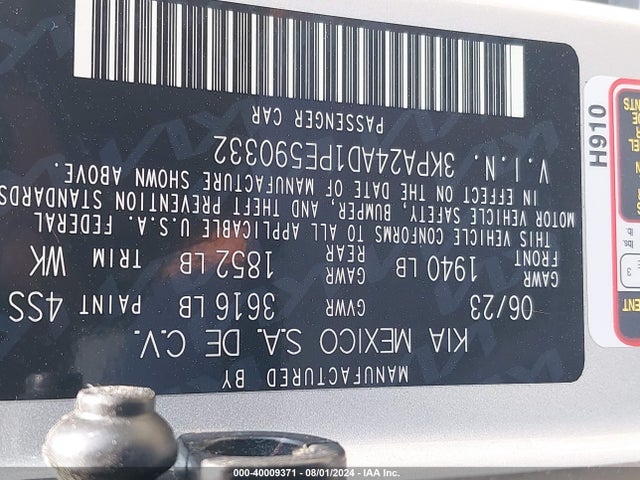 3KPA24AD1PE590332 KIA mpi gamma ii