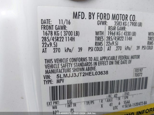 5LMJJ3JT2HEL03638 Lincoln Navigator L Select