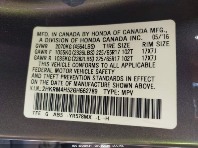 2HKRM4H52GH662789 Honda CR-V EX