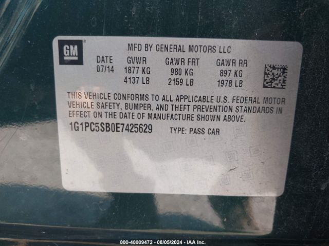 1G1PC5SB0E7425629 Chevrolet Cruze 1lt Auto