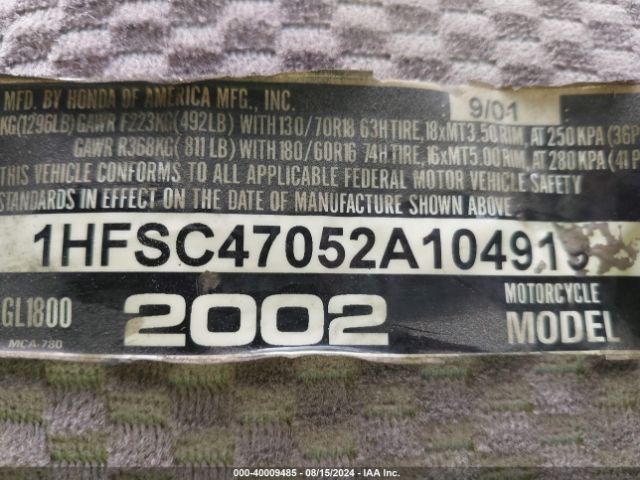2002 HONDA GL1800 1HFSC47052A104919 Photo 9