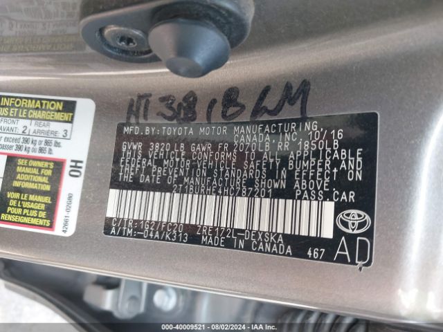 2T1BURHE4HC787201 Toyota COROLLA SE