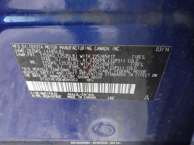 Toyota RAV4 LE 2014 2T3ZFREV0EW094902 Image 9
