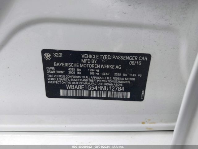 WBA8E1G54HNU12784 BMW 320i