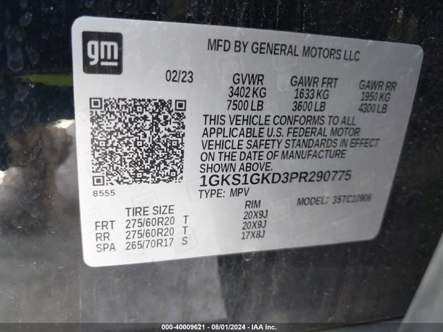 1GKS1GKD3PR290775 GMC Yukon Xl 2wd Slt