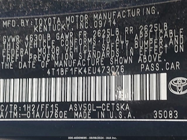 Toyota CAMRY SE 2014 4T1BF1FK4EU473076 Image 9