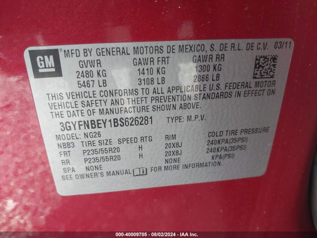 2011 CADILLAC SRX 3GYFNBEY1BS626281 Photo 8