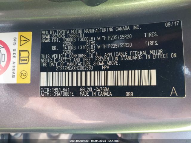 2T2ZZMCAXHC082583 Lexus RX 350